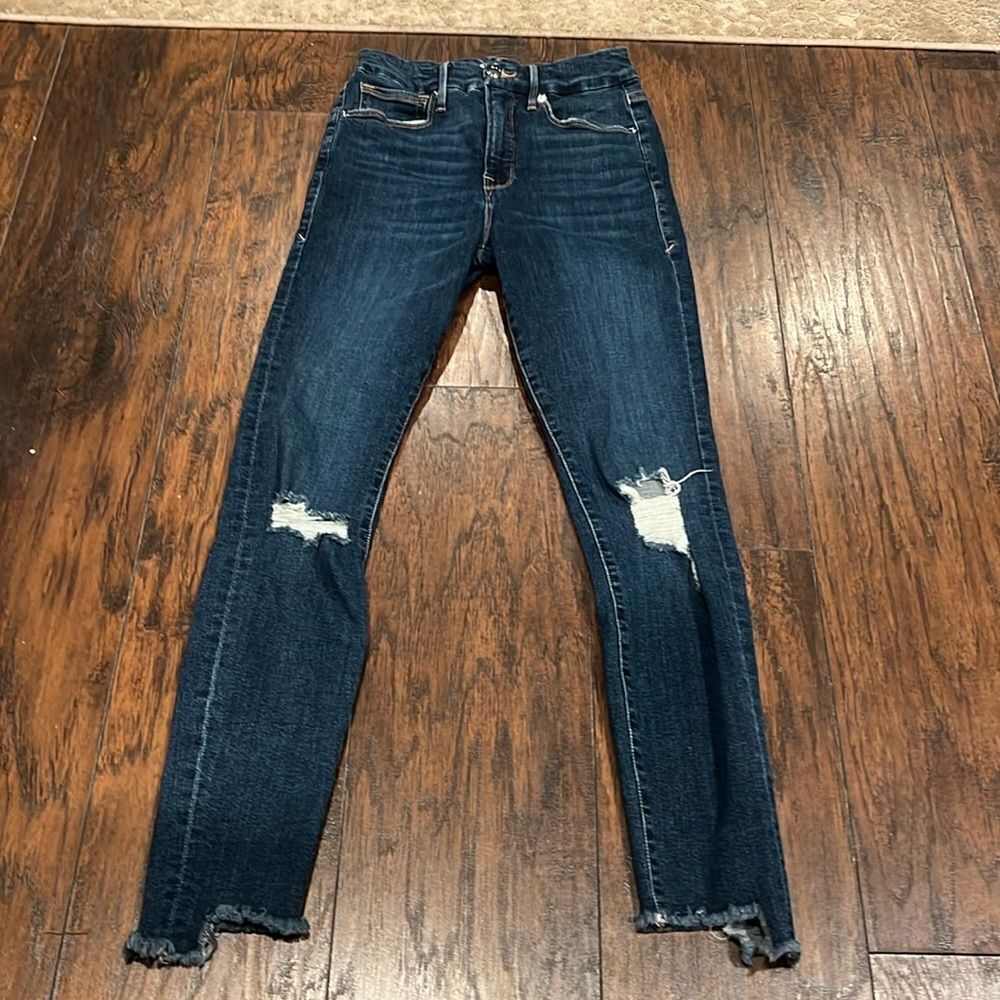 Good American
Good Legs Ripped distressed raw hem jeans size 26 in EUC dark wash